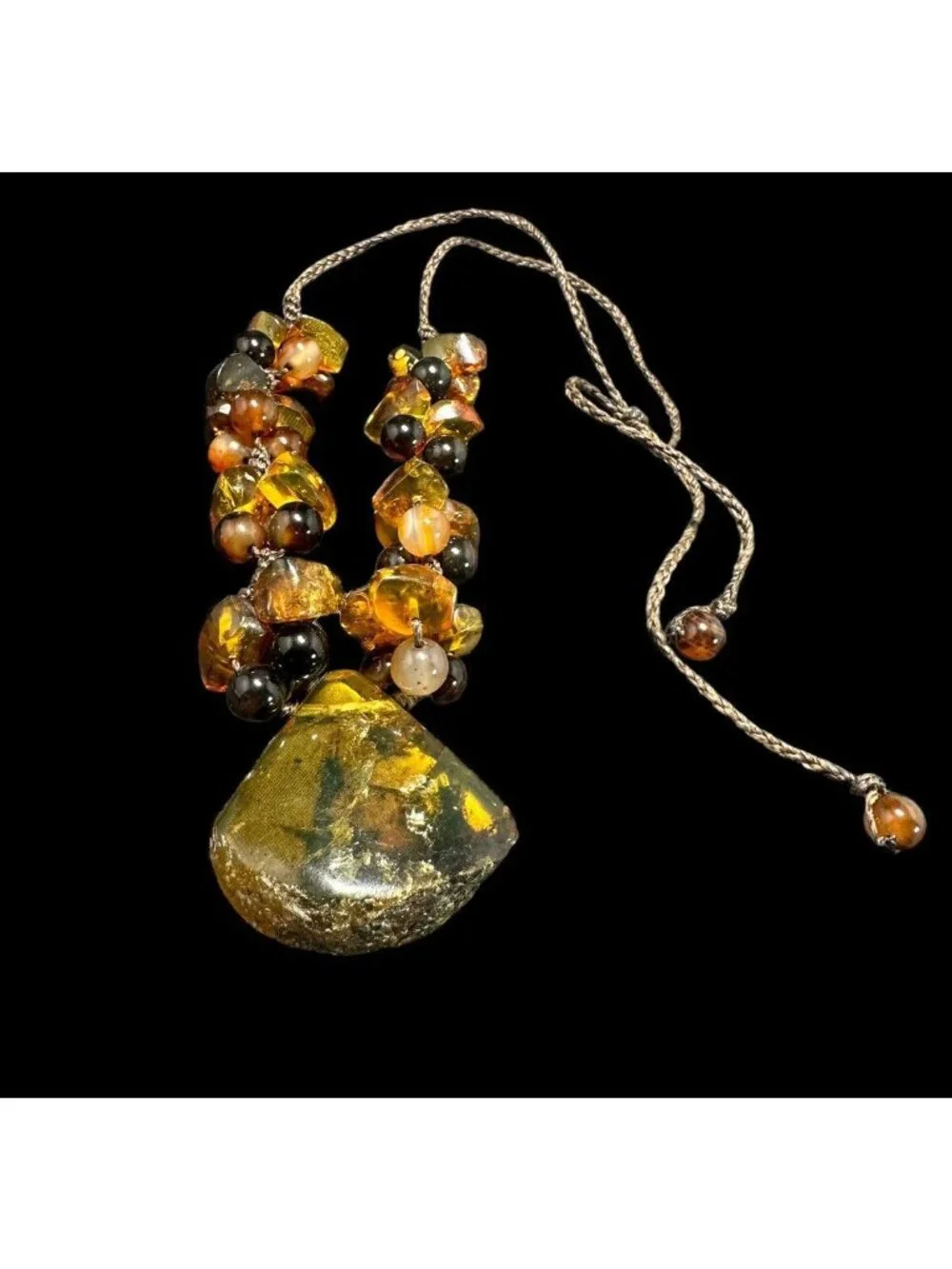 Natural Baltic Amber Necklace Butterscotch Cluster Beads Rope Cord Vintage